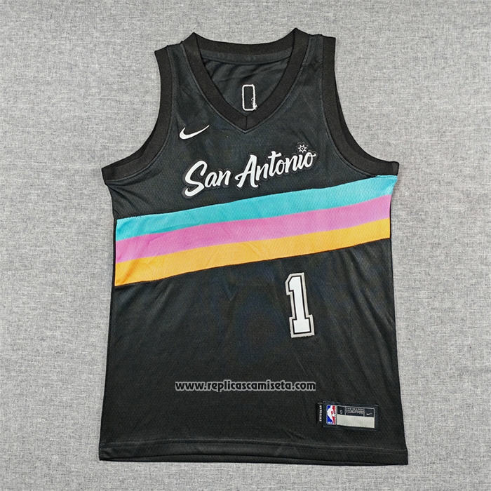 Camiseta Nino San Antonio Spurs Victor Wembanyama NO 1 Ciudad 2025-26 Negro
